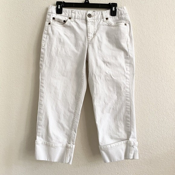 Tommy Hilfiger Sz 6 Capris Womens AMERICAN‎ SPIRIT  Mid Rise White Denim Cuffed - Picture 8 of 11